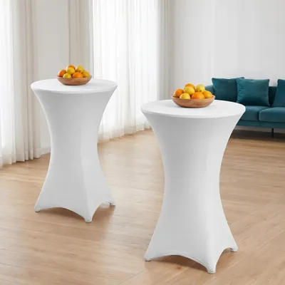 Obrázok produktu pre Eikuavons 2× elastický obal na barový stôl, Ø 70×110 cm, biely – strečový obal na bistro stôl pre svadby a veľtrhy