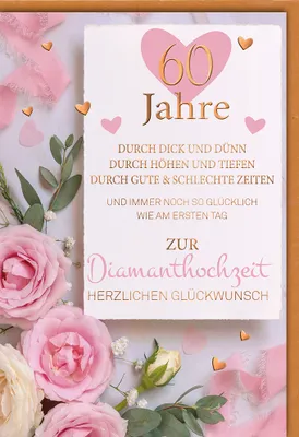 Produktbild von Diamanthochzeit - Glückwunschkarte im Format 11,5 x 17 cm - Rosen, Spr
