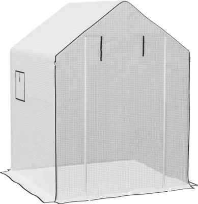 Produktbild von Gewächshaus-Folie, Ersatzplane, wasserdicht, aufrollabare Fenster & Tür, 140 x 143 x 190 cm, Weiß