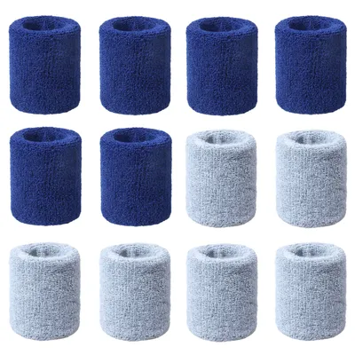 Produktbild von Schweißbänder für Handgelenke,weiche und Dicke Baumwolle, für Tennis, Gymnastik, Fußball, Basketball, Laufen, 12 Stück,(Blue+Grey)