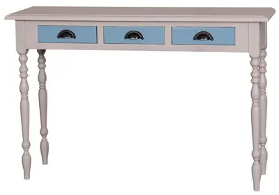 Image de Console Casa Padrino de style rustique, avec 3 tiroirs, gris/bleu, dimensions : 120 x 35 x 79 cm