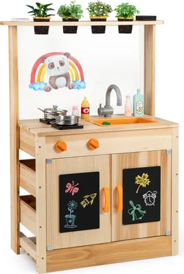 Produktbild von DREAMADE Kreatives Küchenspielzeugset, Küchen-Rollenspielset mit Herd, Spüle, schwarzen Brettern & Zubehör, realistische Kinderküche, ab 3 Jahren