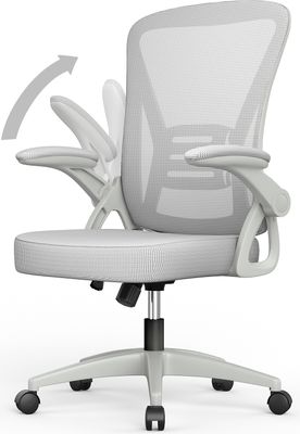 Kancelářská židle - Ergonomický sedák - Křeslo s 90° sklopnou područkou - Bederní opěrka - Výškově nastavitelná - Šedá