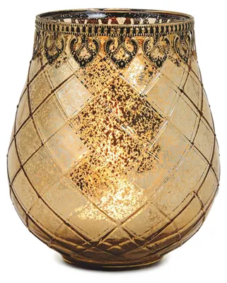 Image de Lanterne vintage en verre pour bougie comme photophore d'extérieur or en 18 cm