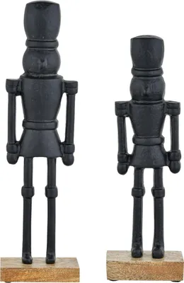 Produktbild von Marrakesch 2er Set Figur Nussknacker Schwarz 32 & 22 cm | Edle Weihnachtsdeko Tischdeko aus Alu | Moderne Deko Aufsteller als Fensterbankdeko | Skandinavische Adventsdeko für Tisch Regal & Fensterbank