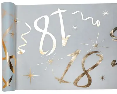 Produktbild von 18. Geburtstag weiss gold Tischläufer 5 m x 30 cm Zahl 18
