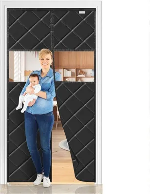 Produktbild von Famanu Wärmeisolierendes Vorhang für Türen 85x210 cm - Schwarz mit transparenten Fenstern
