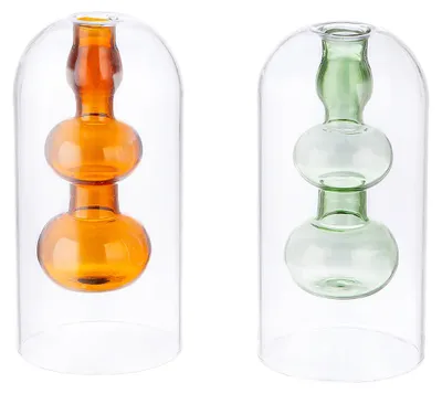 Produktbild von Gilde Vase, "Bubbles", Glas, braun, grün, klar, H. 14.5 cm, D. 7 cm 39868 4063387398685 2 Stück (2-fach sortiert)