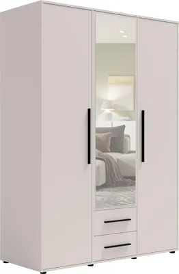 Produktbild von Schlafzimmer Kleiderschrank mit 150 cm Breite, kaschmir mit schwarzen Griffen, mit 3 Türen & 2 Schubladen - MOLLERUSA-132