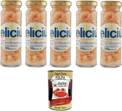 Produktbild von Delicius Gamberetti Al Naturale Natural Garnelen 5x100gr + Italian Gourmet polpa 400g