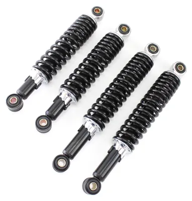 Produktbild von 4 hydraulische Stoßdämpfer, Federbein Tuning Tieferlegungs Set, einstellbar, Schwarz, 2x 26cm und 2x 30cm für Simson Schwalbe KR51, Sperber SR4-3, Habicht SR4-4, DUO, Spatz SR4-1, Star SR4-2