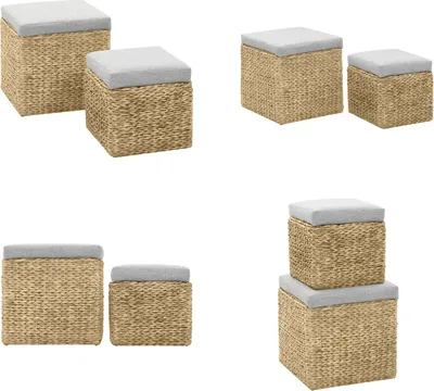 Produktbild von vidaXL Ottoman Set 2 Stk. Seegras Grau - Ottomane - Ottomanen - Aufbewahrungstruhe - Aufbewahrungsbox