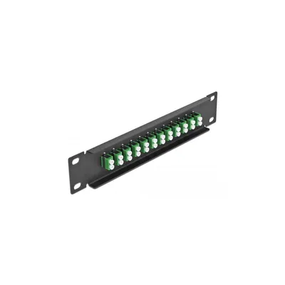 Produktbild von DeLOCK 10″ LWL Patchpanel 12 Port LC Duplex grün 1 HE schwarz, Faser, LC, Schwarz, Grün, Metall, Rackeinbau, 1U