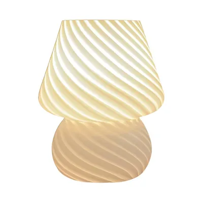 Produktbild von Pilz Tischlampe LED – Nachttischlampe mit Glasdesign, Kleine Tischleuchte für Schlafzimmer und Wohnzimmer, Ideal für Dekoration