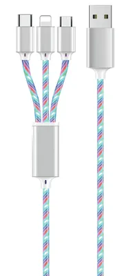 Produktbild von 2GO 3in1 USB LED Kabel blau Micro-USB,Lightning,USB-C 1m