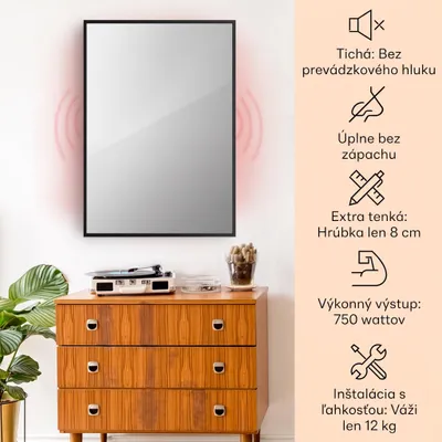 Obrázok produktu pre Klarstein Infračervený ohrievač, zrkadlový infražiarič, infražiarič s termostatom, ohrievač s detekciou otvorených okien a ovládaním cez aplikáciu, ohrievač bez tvorby CO2, infražiariče IP24, 750 W