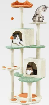 Produktbild von Kratzbaum Pfotenform Katzenbaum Höhe 164 cm, 5-stufiger Katzenkratzbaum mit Katzenhöhlen Aussichtsplattform Kratzstämme Plüschball, Grün & Beige