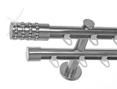 Produktbild von Innenlauf Gardinenstange Edelstahl Look 20mm Wandträger 2-läufig Zylinder Kristall, Länge wählbar H40 E39E30