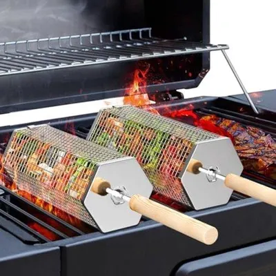 Immagine prodotto di Pinze pieghevoli per barbecue in acciaio inossidabile, accessori per barbecue, manico in legno