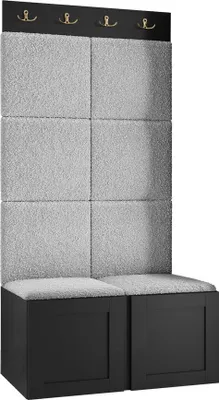 Produktbild von MIRJAN24 Garderoben-Set Orion Ramiro IV, Schuhschrank, Kleiderhakenbrett, 8x Paneel 42x42, Metallgriffe, 4 Kleiderhaken (Farbe: Schwarz, Abriamo 06)