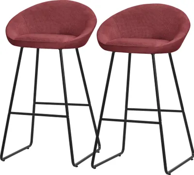 Produktbild von ML-Design Barhocker 2er Set Rot Stoffbezug 75 cm hoch Gepolsterte Barstühle mit Metallgestell Rückenlehne & Fußstütze Küchenstühle Bistrohocker