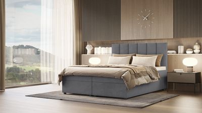 SALES LEADER Boxspringbett BERLIN 120x200 cm Polsterbett mit zwei Bettkästen, Komplett-Set mit Matratze und Topper (4cm), Graphit, Bett Stoff JASMINE 96