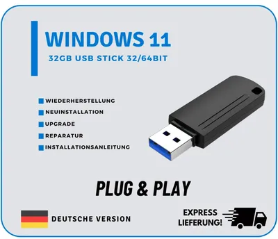 Produktbild von 32GB Windows 11 Pro & Home | USB-Stick | Installation Reparatur Upgrade | 64Bit