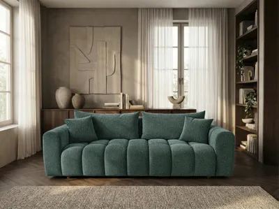 Image de Sofiland COSMO LUXURY Canapé Droit Convertible 240cm Tissu Texturé vert foncé