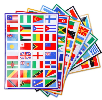 Flaggen-Stickerset: 224 Sticker, 7 Bögen, 4,9x3,3 cm