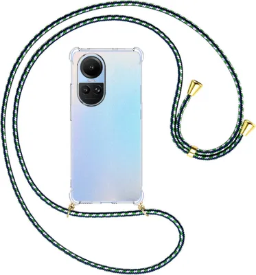 Produktbild von Handykette Backcover-Schutzhülle mit Band (Metall goldfarben) für Oppo Reno10 5G, Reno10 Pro 5G (6.7'') - grün/blau/weiß