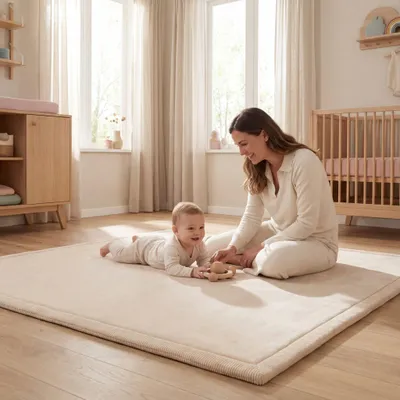 Produktbild von Sanosoft samtweicher und kuscheliger Krabbelteppich Sand / Beige 200 x 300 cm
