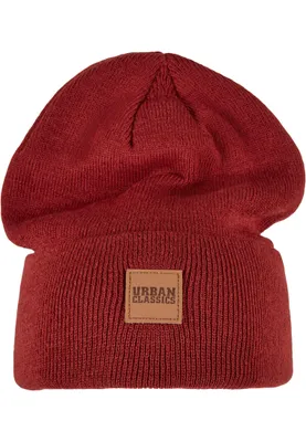 Produktbild von Urban Classics TB626 | Synthetic Leatherpatch Long Beanie One Size - Farbe: Burgundy - Größe: One Size
