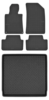 Image de Tapis en caoutchouc + bac de coffre pour Peugeot 508 I 2010-2018 (break) – 5 pièces, noirs, sur mesure
