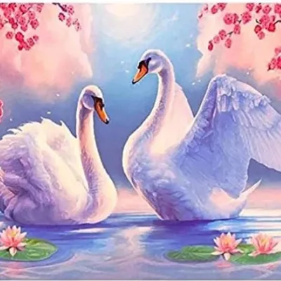 Image de Mosaïque diamantée "Cygnes parmi les nénuphars", 30x40 cm, créative