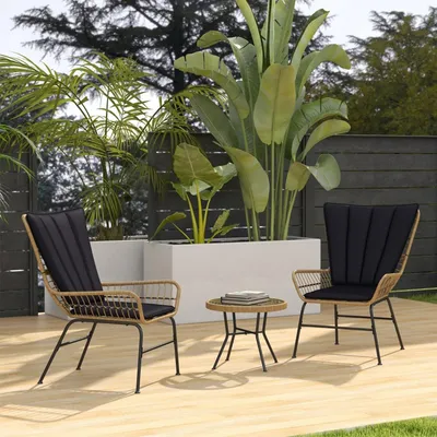 Produktbild von 3-teilige Gartenlounge-Set mit 2 Stühlen & Beistelltisch Rattan-Sitzgruppe Gartenmöbel Set Balkonmöbel-Set für Outdoor Schwarz 76 x 66 x 96 cm