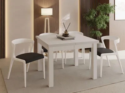 Produktbild von Quadratischer Esstisch Ausziehbar 100 bis 200 cm – Verlängerbar, für 4-12 Personen mit Weißen Holzbeinen – Tisch für Wohnzimmer & Esszimmer in Kaschmir