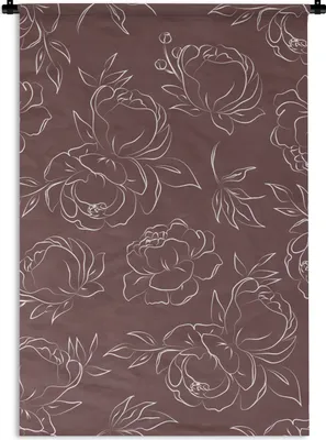 Produktbild von MuchoWow® Wandteppich Wandbehang Blumen - Linienkunst - Muster - Rosen 60x90 cm Tapisserie Dekoration Wandtuch - Foto-Teppich - Abwaschbar