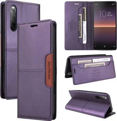 Obrázek produktu pro Pouzdro pro Sony Xperia 10 II, kožené flipové peněženkové pouzdro s přihrádkou na karty a stojánkem Fialová
