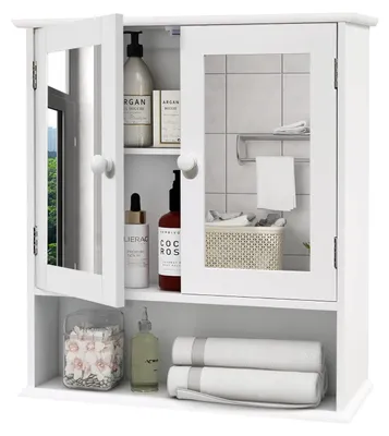 Spiegelschrank Bad, 2 Türen, 13x56x58 cm, Weiß