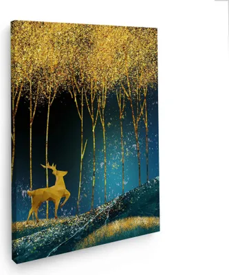 Produktbild von Wandbild Leinwandbild Hirsch abstrakt Gold Style Kunstdruck XXL Wanddeko: 80x120x2cm