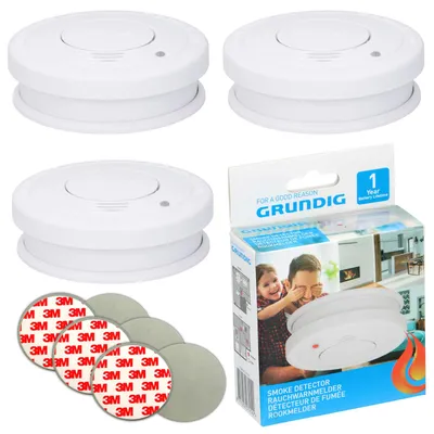 Produktbild von 3x Rauchmelder 85dB Inkl. 9V Batterie + 3M Klebepad Set Feuermelder