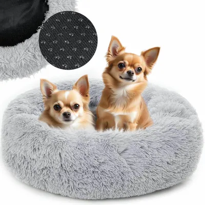 Image de Lit rond en peluche pour animaux de compagnie 60 cm gris