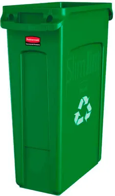 Produktbild von Rubbermaid Slim Jim Mülleimer mit Belüftungskanälen | 87 Liter, HxBxT 76,2x28x56cm | Grün, Recyclingsymbol