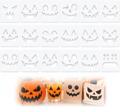Zdjęcie produktu dla Zestaw szablonów na Halloween, 25 sztuk, 15 x 15 cm, do dekoracji dyni