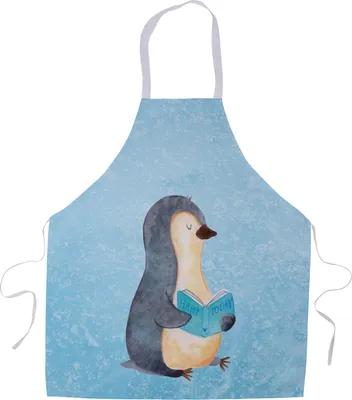 Produktbild von Mr. & Mrs. Panda Kochschürze Pinguin Buch - Eisblau - Geschenk, Kochkleidung, Urlaub, Freizeit, Ausruhen, Küchenschürze, Kellner-Schürze, Nichtstun, Gastro-Schürze, Pause