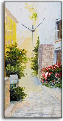 Produktbild von Wandbild Leinwand Bilder Wanduhr Quarz 30x60 Bild Italienische Straße farbenfroh - weiße Hände