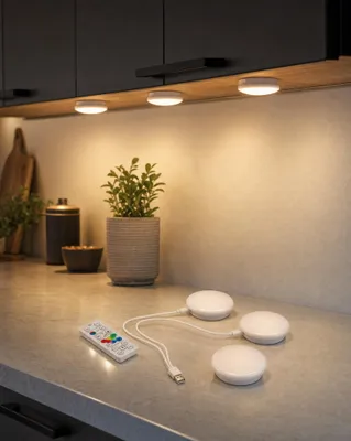 Produktbild von Northpoint 3er Set LED Spots RGB & Warmweiß wiederaufladbar Dimmbar Timer Touch Fernbedienung, KI-generiertes Bild
