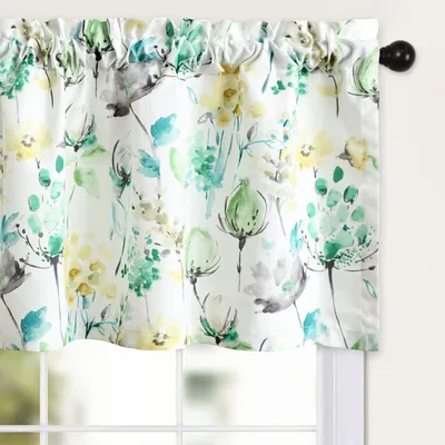 Produktbild von Grüner Aquarell-Blumenvolant für das Küchenfenster im Landhausstil, rustikaler Blumenvorhang für Schlafzimmer, Wohnzimmer und Büro, 132 x 49 cm, 1 Vorhang