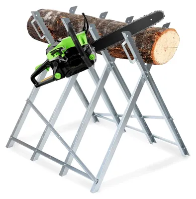 Produktbild von Sägebock für Kettensägen, 150 kg Tragfähigkeit, verzinktes Metall, klappbar, 81x80x80 cm