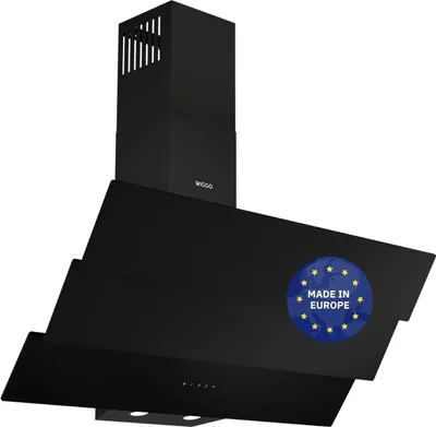 Produktbild von Wiggo WE-B943G Dunstabzugshaube 90cm kopffrei I Abluft Umluft Dunstabzug 615m³/h - Touch-Display 4 Stufen I Energieeffizienzklasse B Schräghaube inkl. 2x Kohlefilter I Abzugshaube Glasfront schwarz